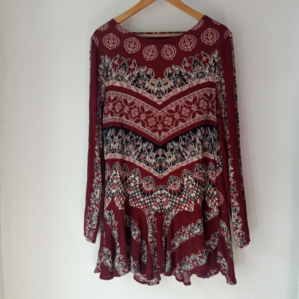 Free People Red and White Patterned Tunic